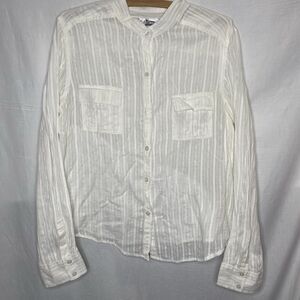E.K. DESIGN Shirt Button Front Metallic Pinstripe Long Sleeve Womens XL White